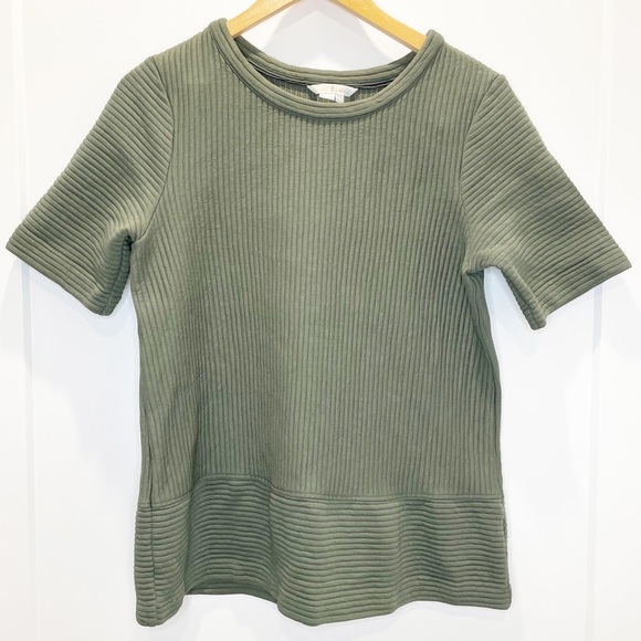 Boden Tops - Boden Green Hattie Ribbed Peplum Quilted Stitching Crewneck Short Sleeve Top